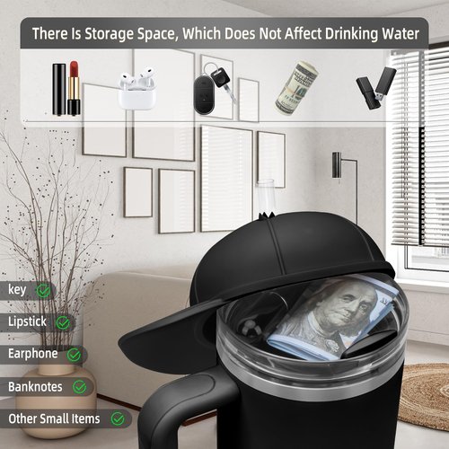 Tizuxa Baseball Cap Dustproof Lid Cover for Stanley Cup, with 7pcs Cap Charms Decorative Dust Covers for 40 Oz Tumbler Silicone Cup Accessories Decoration Case - Black
