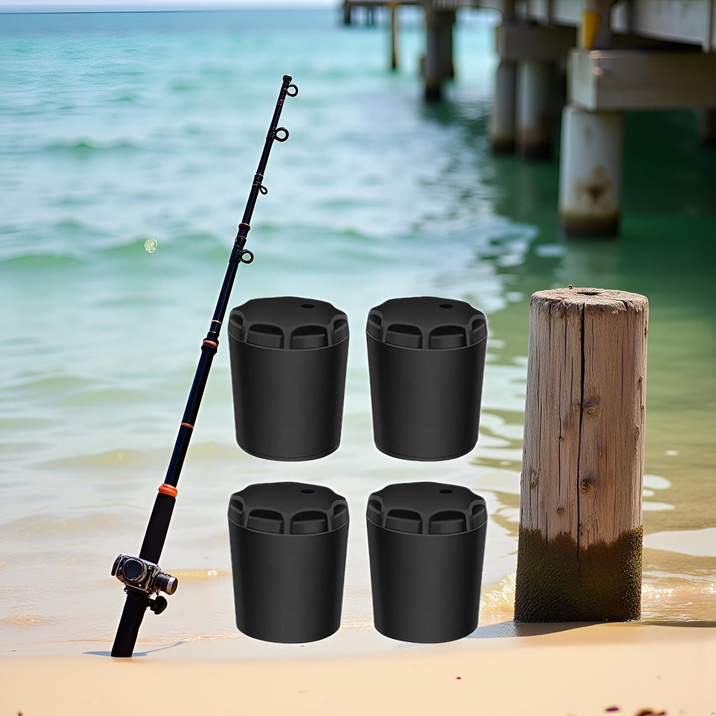 4Pcs Black Fishing Rod Butt Cushion - Fishing Rod End Caps | Fishing Rod Seat Cushions | Silicone Fishing Rod Protector | Fishing Seat Protector Gimbal End Cap for Fishing Rods and Accessories