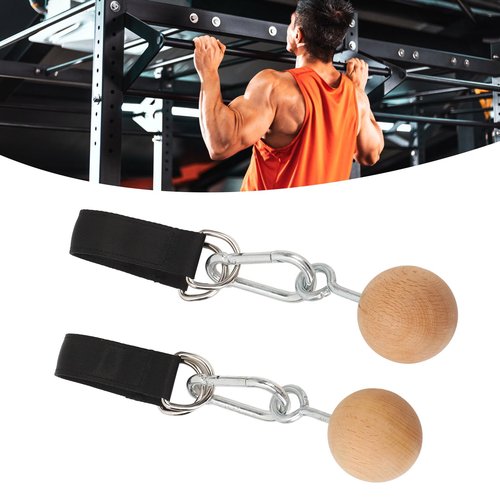 SUNGOOYUE Pull Up Ball Grip, 1 Pair Anti Slip Beech Wood Climbing Ball Hold Grip with Strap for Strength Training Fitness