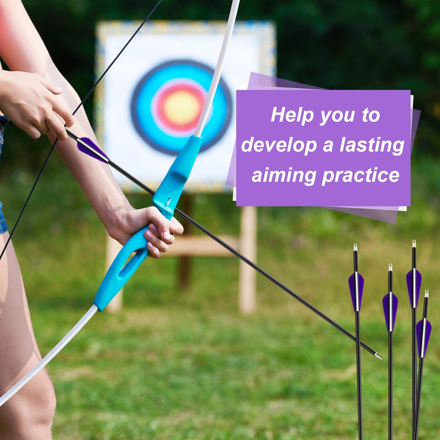 Arrowbash 24 Pcs 31.5 Inch Arrows for Compound Bow Hunting Arrows Carbon Arrows with 3 Inch Plastic Arrow Feathers and Removable Tips 500-600 Spine Archery Target Arrows for Recurve Bow(Purple)