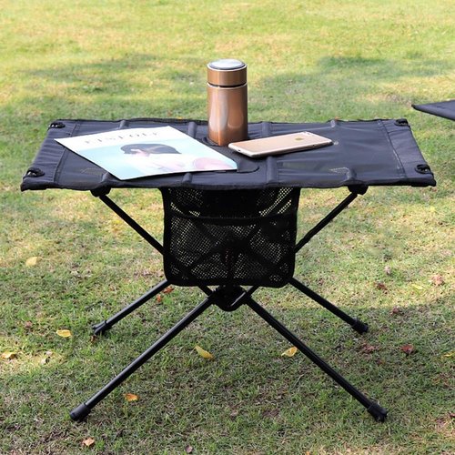 Blueshyhall Camping Table Folding, Small Beach Table Foldable with Drink Holder & Mesh Storage, Compact Camp Tent Side Table for Sand/Picnic/Tailgate/Boat/Travel