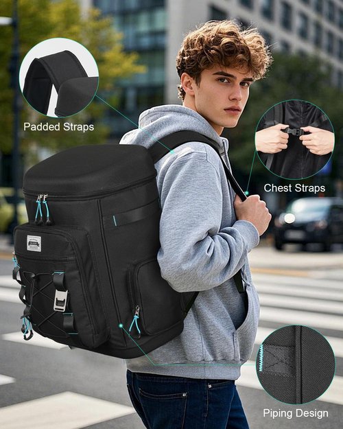 Yuleee Tactical Cooler Backpack - 30 Can Insulated Waterproof EVA Ice Bag, Leakproof Lightweight Portable Cooler for Camping, Beach, Travel, Picnic, Hiking, Black