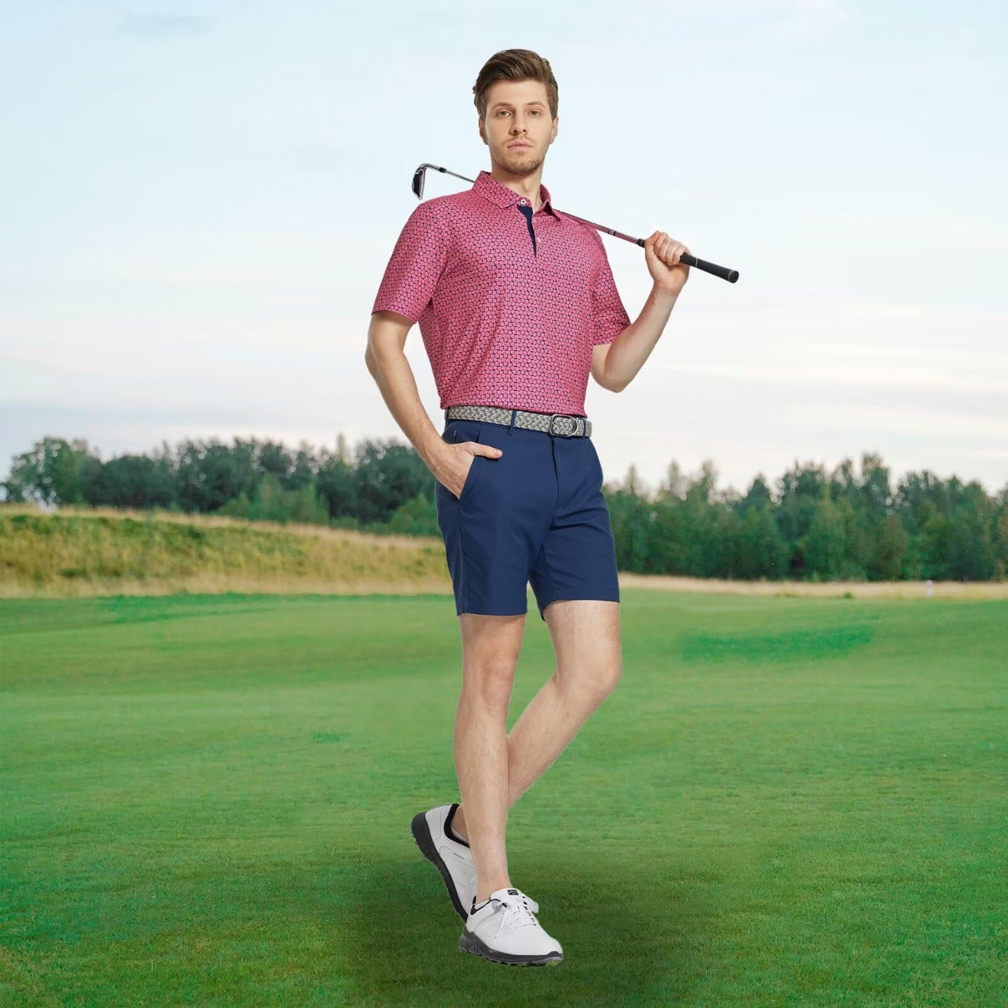 M MAELREG Golf Shirts for Men Dry Fit Print Patterns Performance Moisture Wicking Mens Polo Shirts Short Sleeve