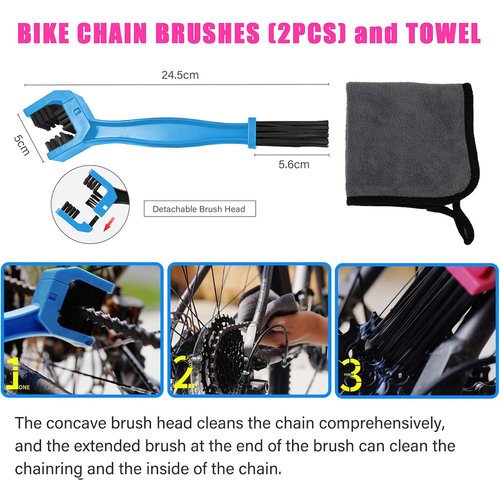 YIMAX Bike Chain Cleaner Set, Bike Cleaners Bicycle Cleaning Kit 120ML Dry Chain Lube and 500ML Cleaning Spray Bike Chain Lubricant with Brushes Cycling Maintenance, Suitable for All Types of Bike