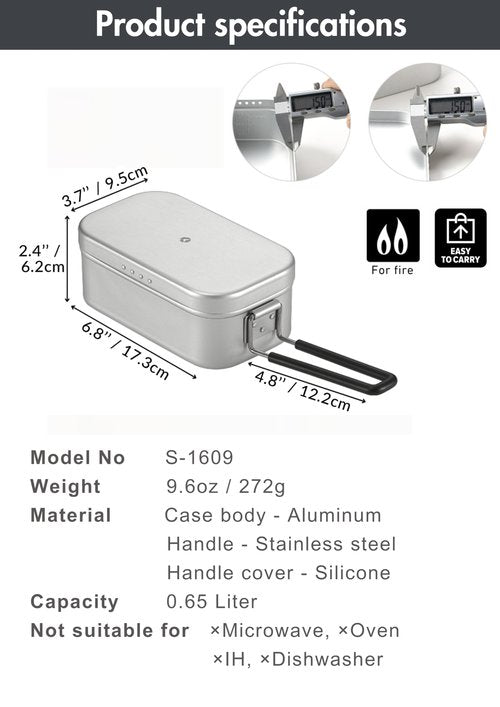 CAMPINGMOON Mess Tin 0.65L Aluminium Camping Cookware Extreme Thick S-1609