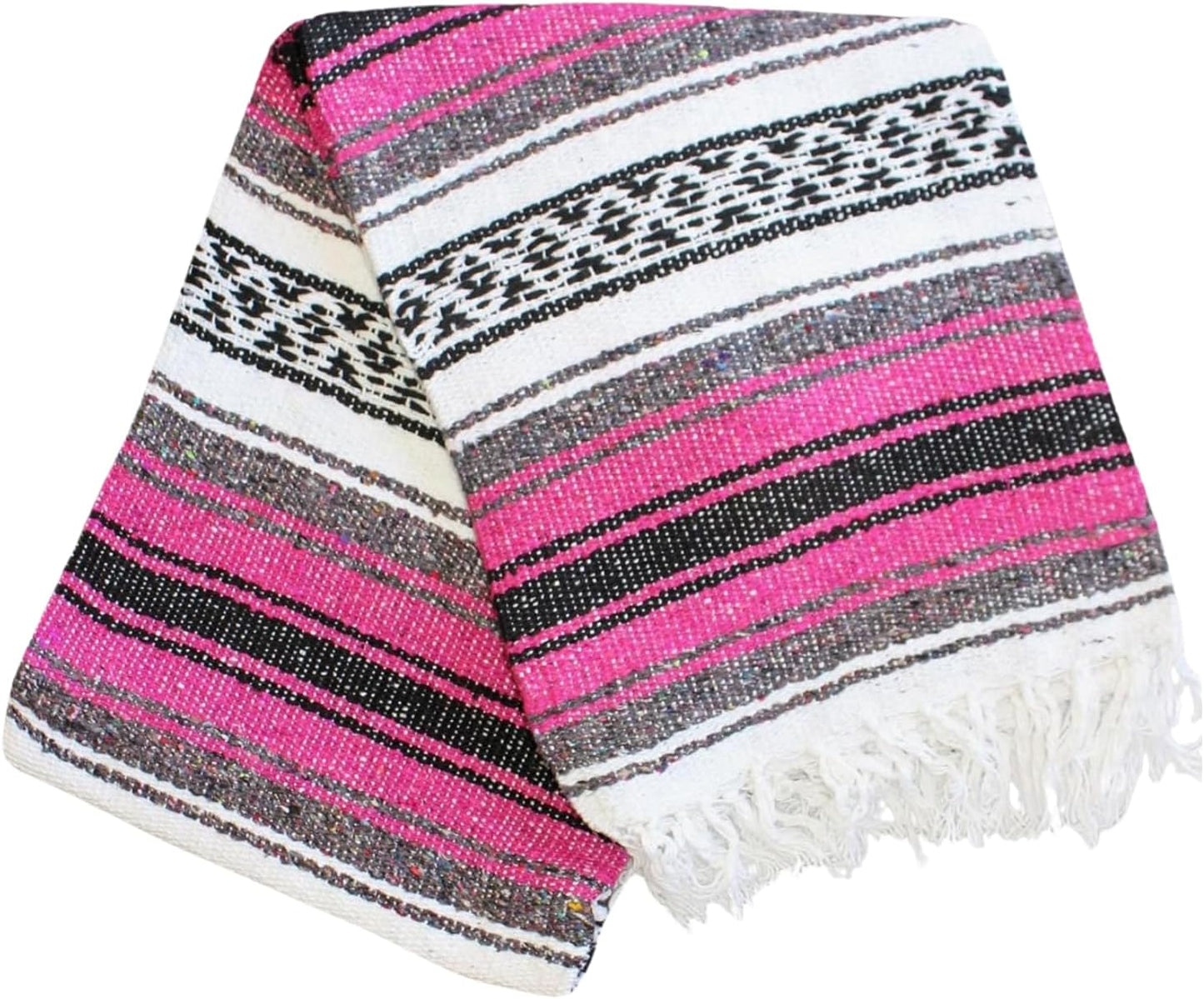 Authentic Del Mex Large Mexican Blanket - Woven Falsa Throw (70"x50") for Beach, Yoga & Outdoor Decor - Pink/Tan