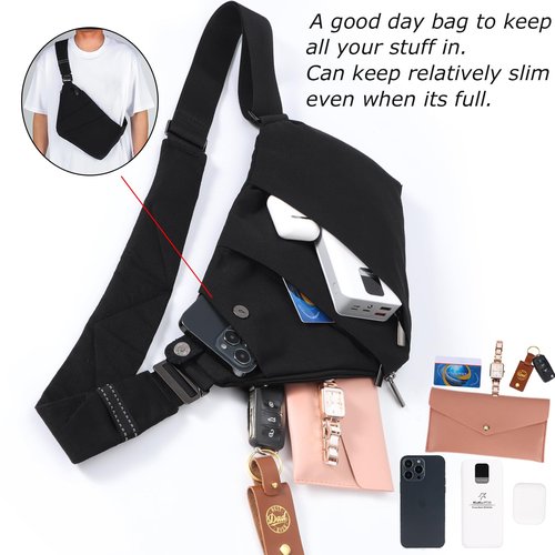 Sling Bag Cross Body Bag, Anti Theft Crossbody Bags for Travel Lightweight Chest Shoulder Bags for Women Men (Black simple)