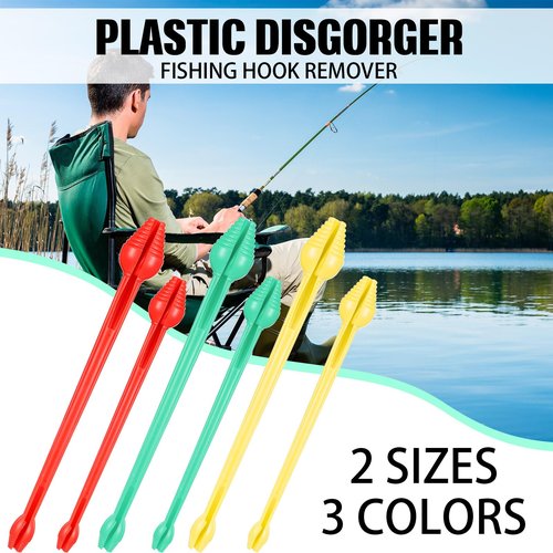 RoundFunny 6 Pcs Fish Hook Remover Tool Plastic Snelled Hook Disgorger Portable Unhook Extractor Tool for Fishing Gear Accessories(Red, Green, Yellow,7.09 x 0.87 Inches, 5.91 x 0.51 Inches)