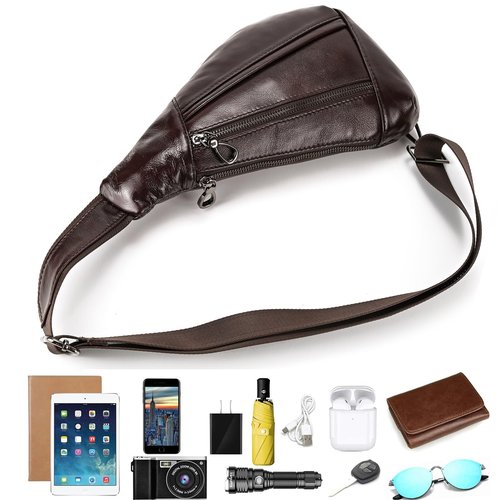 SAIION Genuine Leather sling bag for men casual crossbody backpack small shoulder bag chest bag for Travel, 9050 Brown