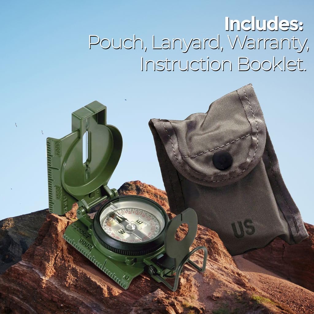 Cammenga Compass Military Grade Phosphorescent - Lensatic Compass Shock, Sand, and Waterproof, Tactical, Navigation - Made in The USA