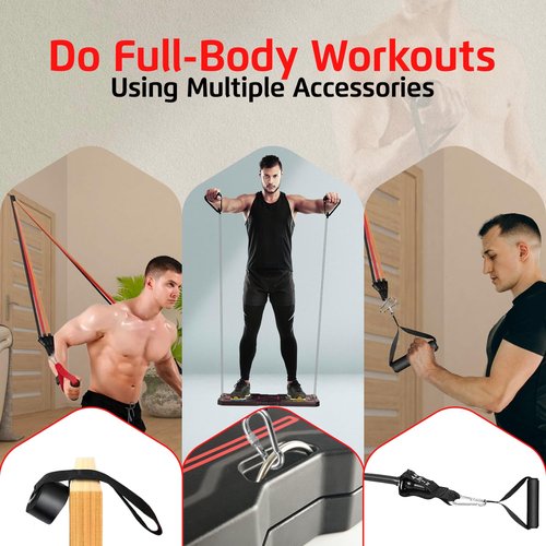 GYMODA Portable Home Gym & Workout Equipment|Foldable Push Up Board for Men, Women & Teenagers|Sturdy Strength Training Equipment|Resistance bands for working out|Exercise & Pilates, Calisthenics