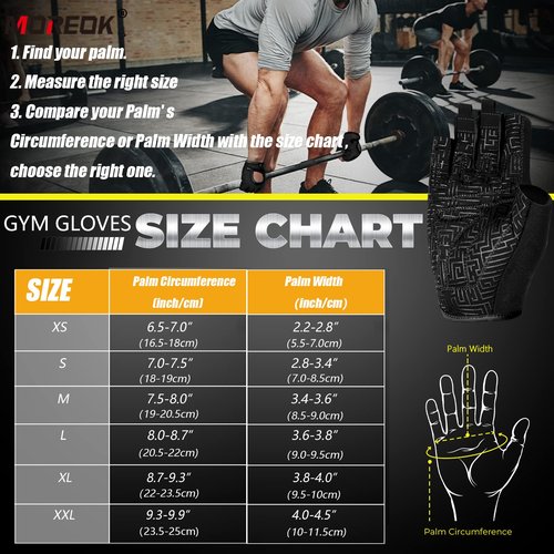 MOREOK Workout Gloves for Men/Women- [3/4 Finger] [Curved Open Back] Gloves for Weightlifting,Exercise,Training,Pull ups,Fitness and Rowing -M