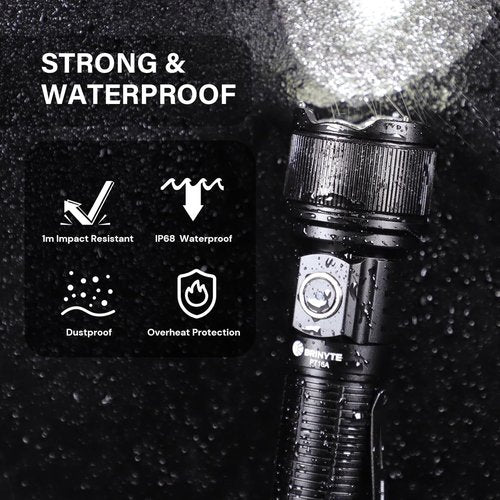 Brinyte PT16A Tactical Flashlight 3000 Lumens Ultra Bright LED USB-C Rechargeable, IP68 Waterproof Dual Switch with 6 Modes for Camping, Emergency, EDC, Home, Outdoor