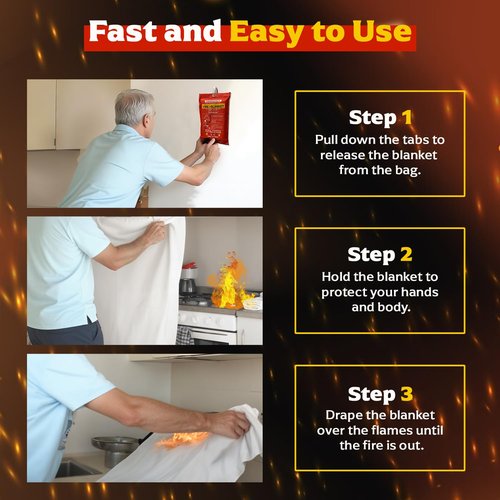 Emergency Fire Blanket For Home & Kitchen |40"x40" Fiberglass Supression Jacket with Safety Gloves- 2pk | Fire Retardant Protection |Fireproof Blanket for Office, Warehouse, Camping, Car & Fireplace