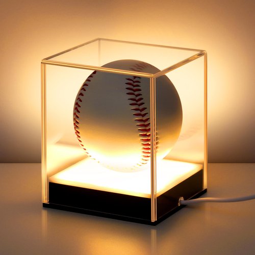 Wonderjune Baseball Display Case with LED Light Acrylic Baseball Display Cube UV Protected Softball Display Case Light up Display Case for Memorabilia Baseball Autographed Baseball