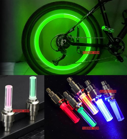 YUERWOVER 4 Pack LED Bike Wheel Stick Light Car Tire Valve Stem Cap Bicycle Motor Tyre Flash Light Reflector Accessories for Kids Men Women with 10 Extra Batteries(Green)