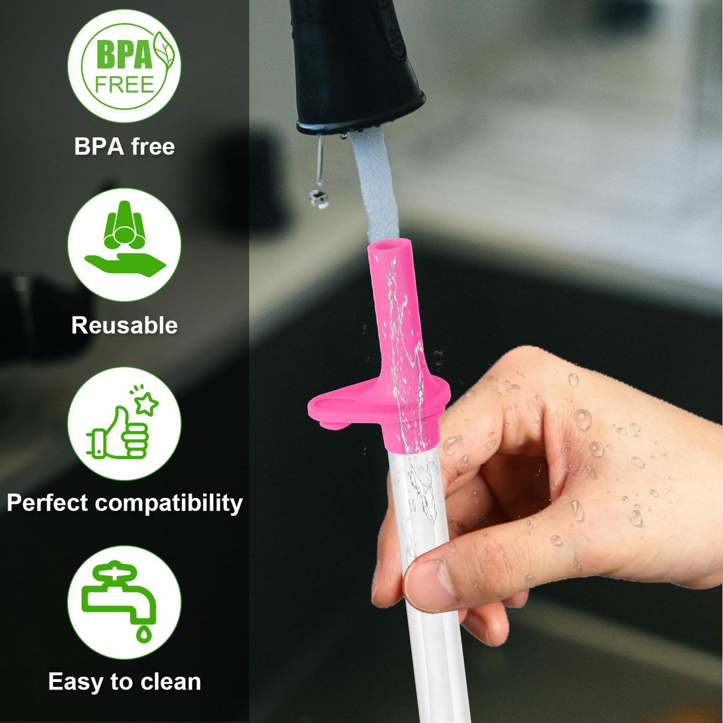 3pcs Replacement Straws with Bite Valve for Zak Designs Kelso Kids 15oz, BPA Free Reliable Straw Cup Accessories with Zak Designs and Reusable Gaskets Brush for Water Bottles (Pink)