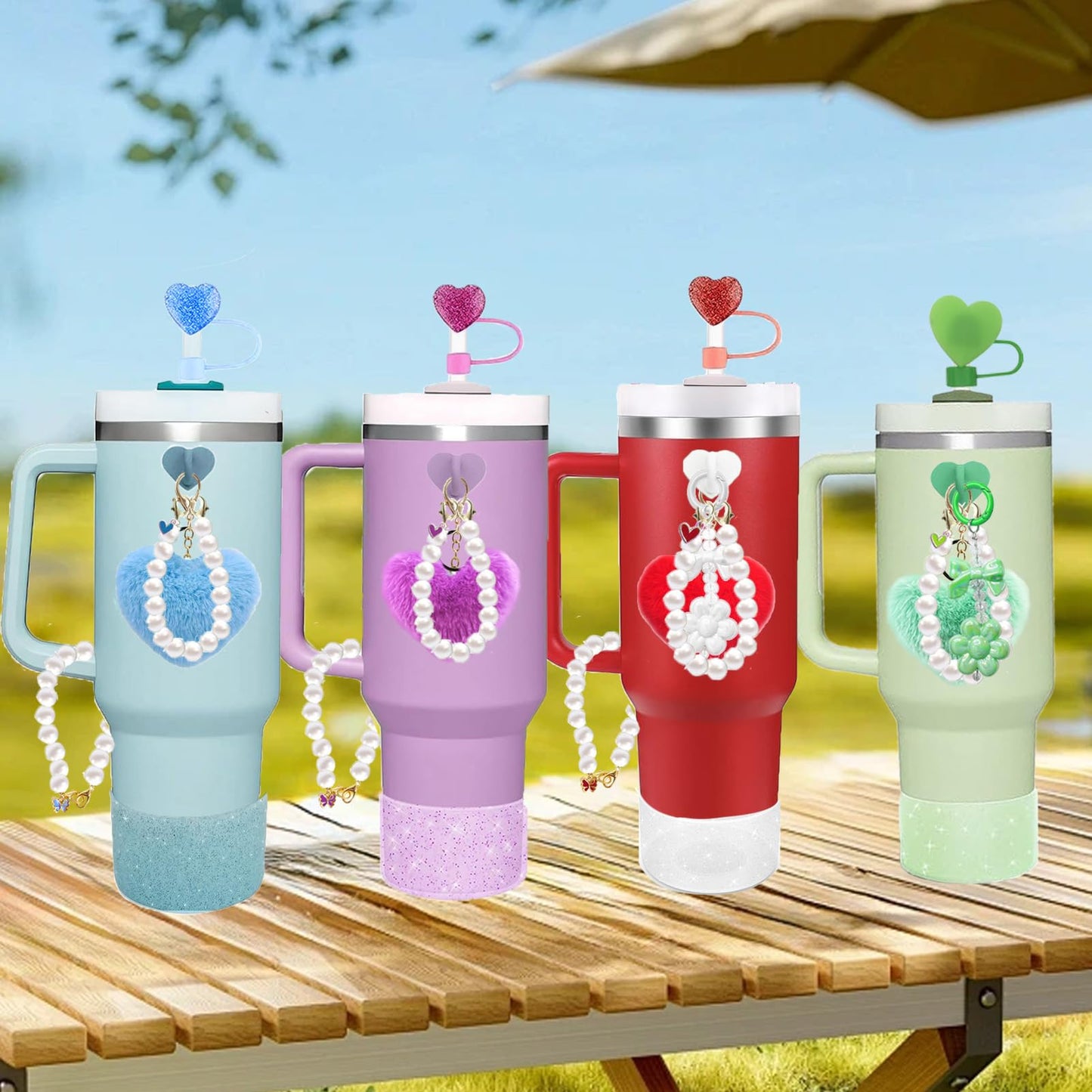 Accessories for Stanley Cup - Water Bottle Siliocne Cup Boot, Keychain Charms for Stanley Cup 41oz Tumbler