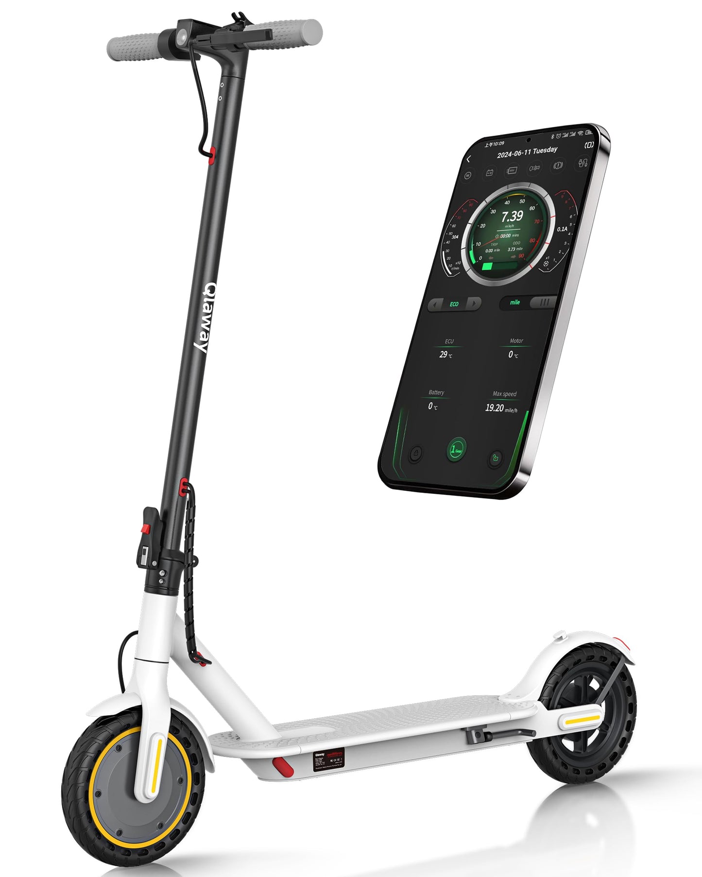 Qlaway Electric Scooter for Adults, 350W Motor, Top Speed 19Mph(31km/h), Max 22 Miles Ranges, 350W Motor, 8.5" Solid Tires, Aluminum Alloy Folding E Scooter with Dual Braking/APP Control