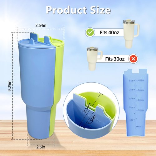 PUDASTO 2-in-1 Drink Separator Silicone Liner fit Stanley Cup 40oz, Inner Section Tray for Stanley Tumbler Accessories, Reusable Cup Divider Two Drinks in One Cup (Green/Blue)