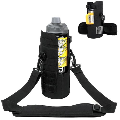 DBTAC Tactical Water Bottle Pouch Fits 24oz Travel Mug with Handle / 32oz Sport Bottle | Military Hydration Carrier w/Shoulder Strap for Traveling Hiking Camping Outdoor Sports (Black)