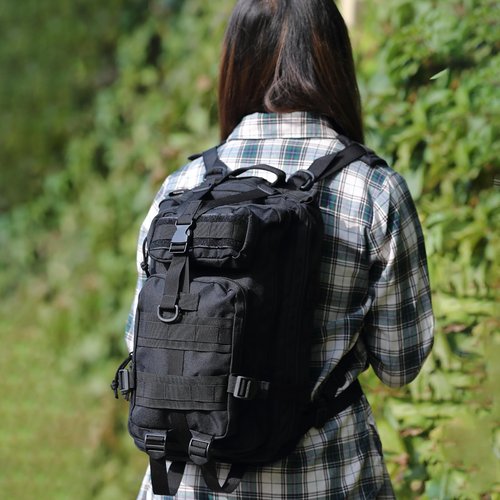 Lawaia Small Tactical Backpack Military Survival Molle Army Go Bag Hunting Gym Rucking Hiking Camping Motorcycle Rucksack With Weights for Men and Women 30L (Black)