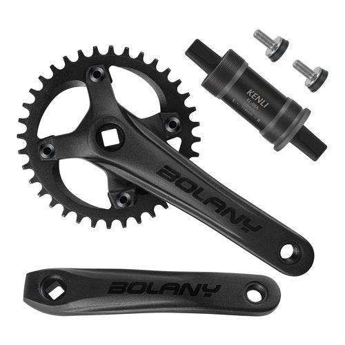 BOLANY Mountain Bike Crankset MTB 1x Square Taper Crankset 104 BCD 170mm Crank 32/34/36T Compatible with Single Speed Bicycle