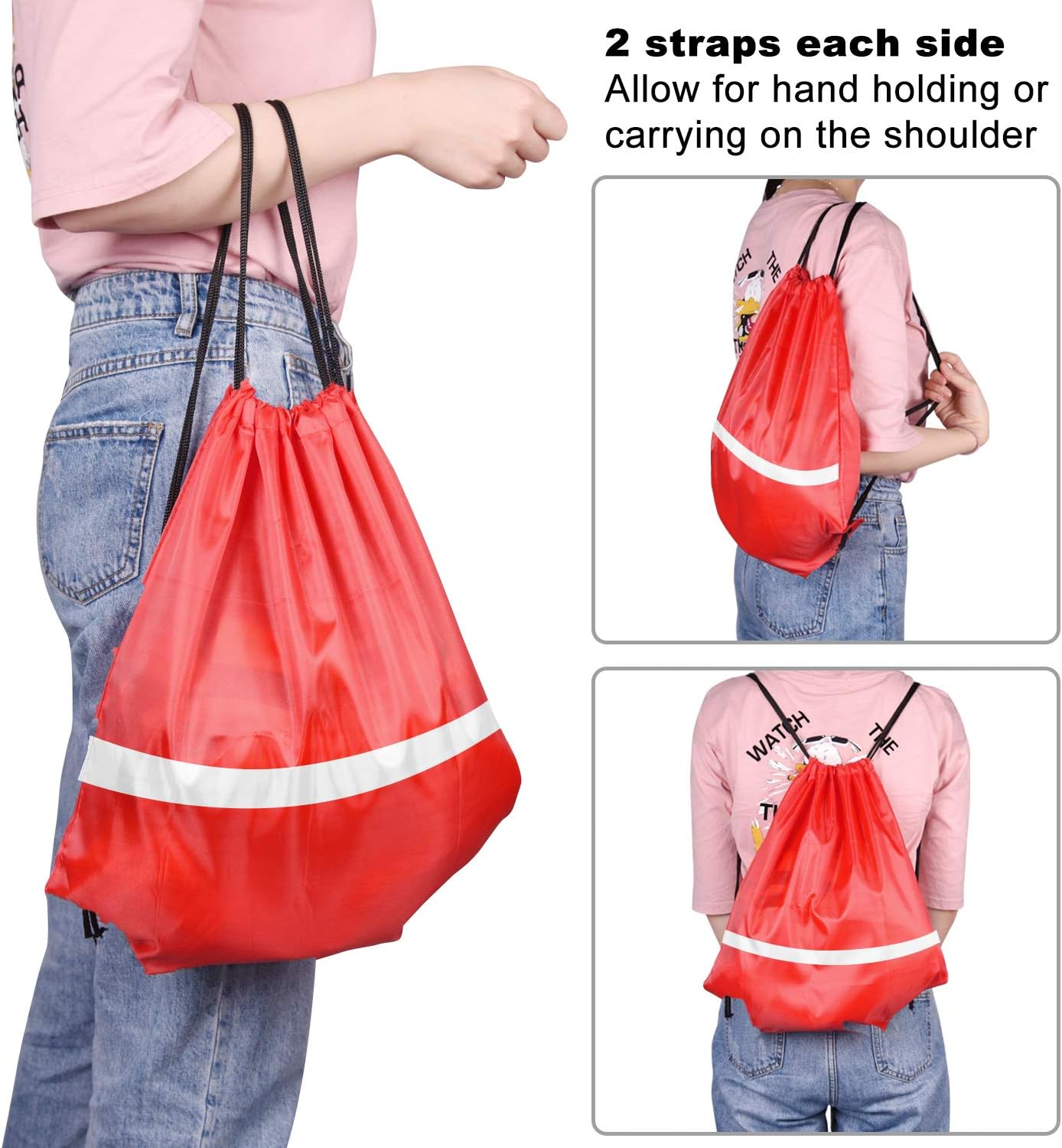 KUUQA 15 Pack Drawstring Backpack Bag Bulk Reflective Backpack String Bags Cinch Sack Backpack for Team Yoga Sport Gym Traveling