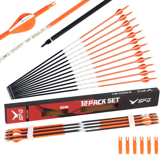 SPG Archery Arrows for Compound Bow - 30 Inch Arrows for Compound Bow, 500 Spine Carbon Compound Arrows for Recurve Bow Shooting Hunting 12 Packs (Orange)