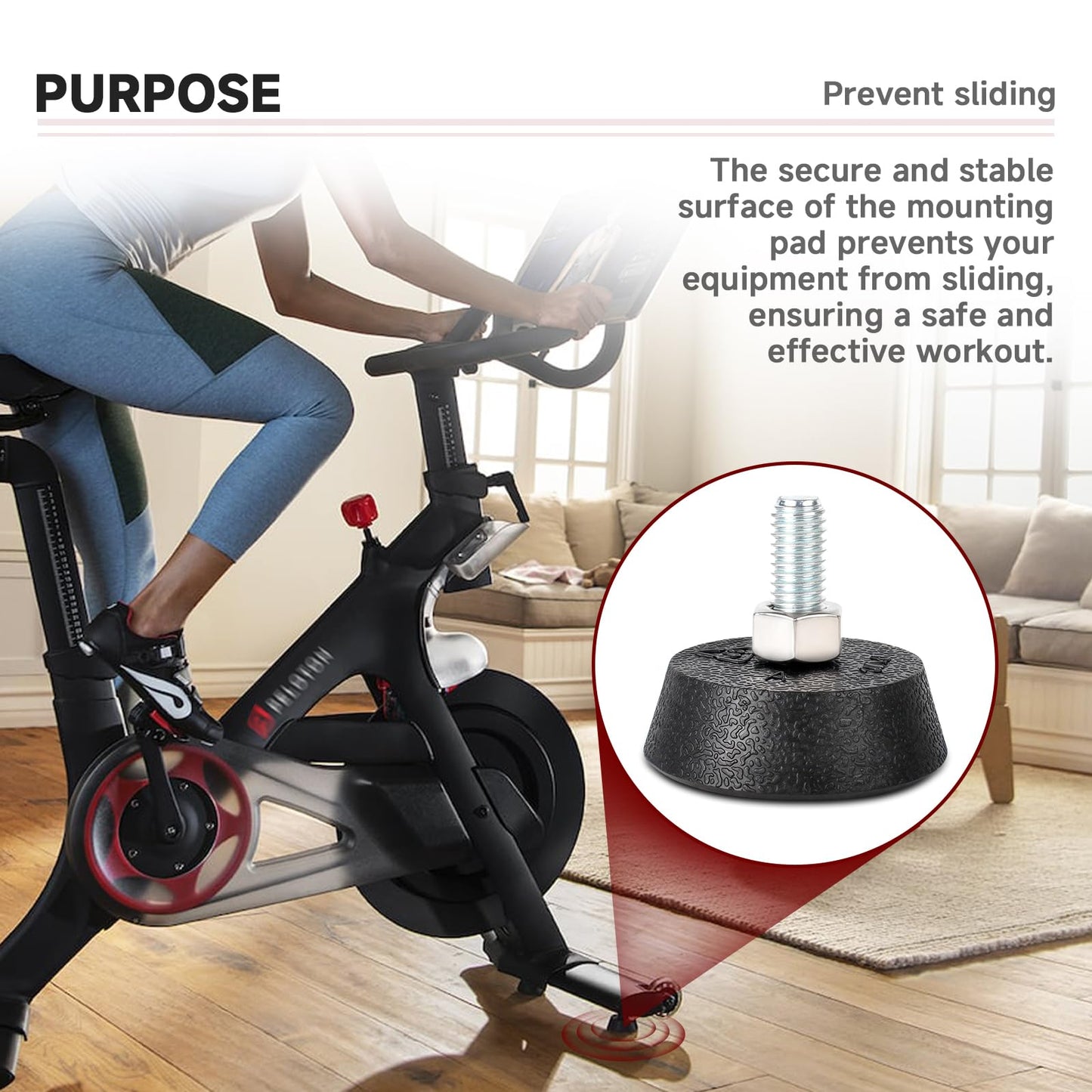 (4 Pack) for Peloton Exercise Bike Support Foot Pad, Upgraded Stainless Steel 3/8" Leveling Screws, Rubber Swivel Non-Slip Shock-Absorbing, Easy Install Replacement Parts