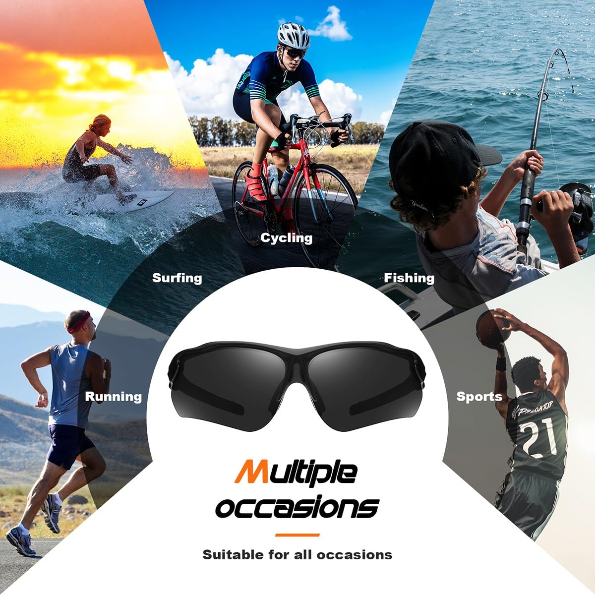FAGUMA Polarized Sports Sunglasses for Men Women Fishing Cycling Running Golf Motorcycle TR90 Frame UV400 Protection