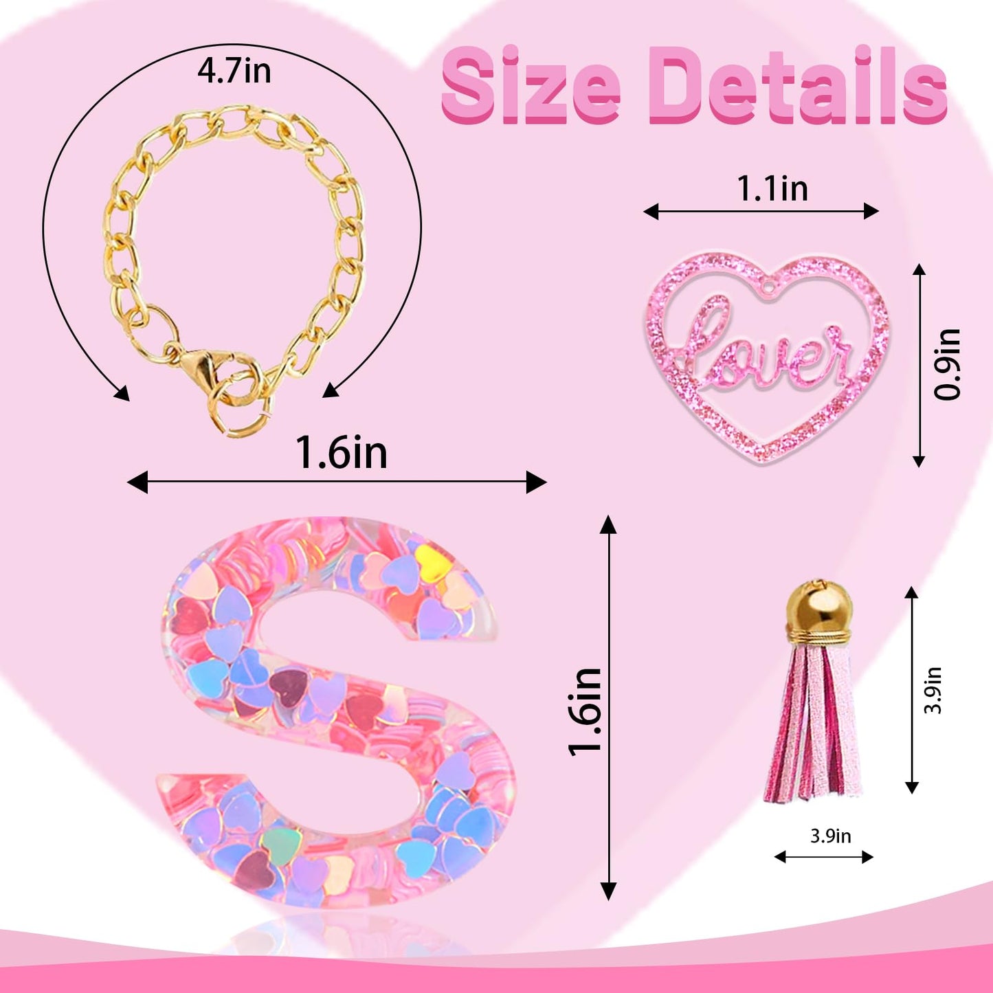 Fabenyok Letter Charm Accessories for Stanley Cup, Cute Initial Letter Keychain Handle Charm with Love for Stanley Tumbler for Women Girls (Pink, Letter S)