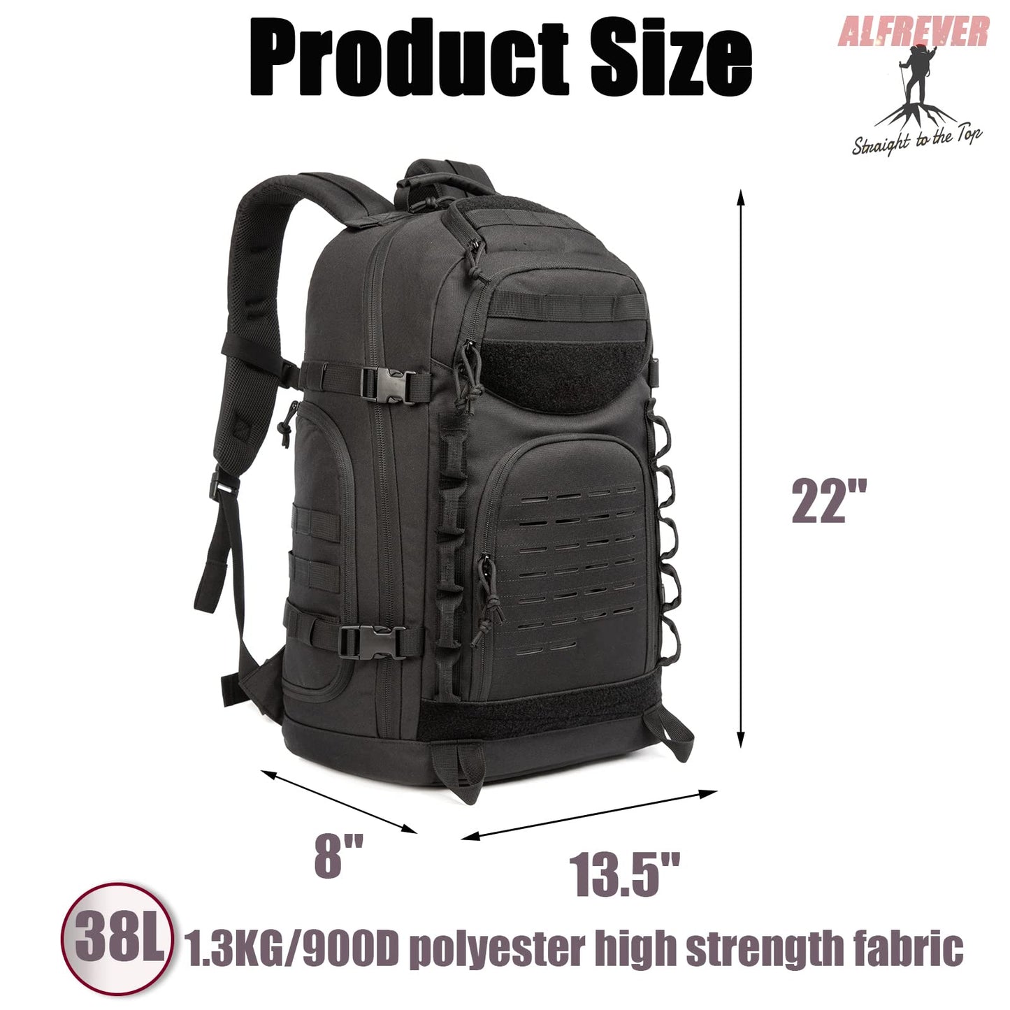 ALFREVER 38L Military Tactical Backpack Pack Bag|Army Backpacks|Large Camping Hiking Rucksack Daypack for Outdoor Women Man