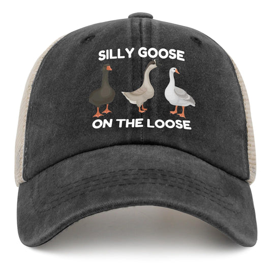 Funny Goose Trucker Hat Silly Goosee On The Loose Trucker Hat Men Vintage Mesh Baseball Cap for Summer