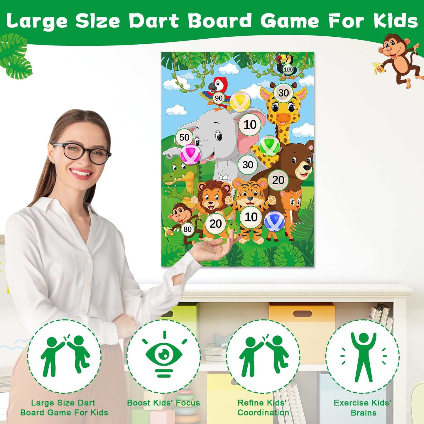 Dart Board for Safari Animals Dart Board Birthday Party Decorations with 10 Sticky Balls Felt Cloth Wild Jungle Theme Party Games 19.1x13.4 Inches Indoor Outdoor Games Gifts for