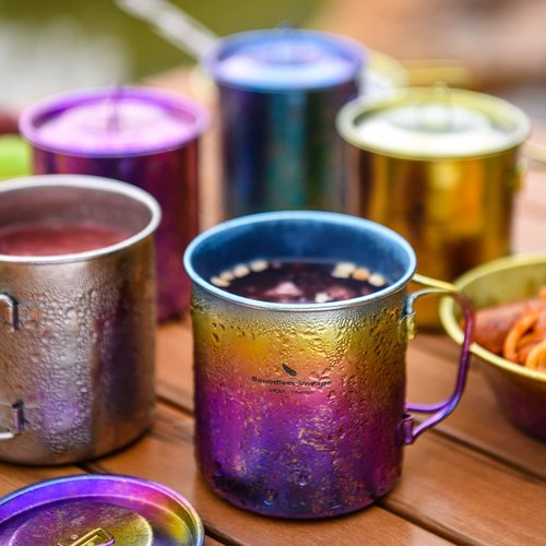 Boundless Voyage Titanium Cup 450ml/15oz Camping Cups & Mugs with Lid Ultralight Drinking Cup for Outdoor, Hinking, Garden Ti3055D (Multicolor)