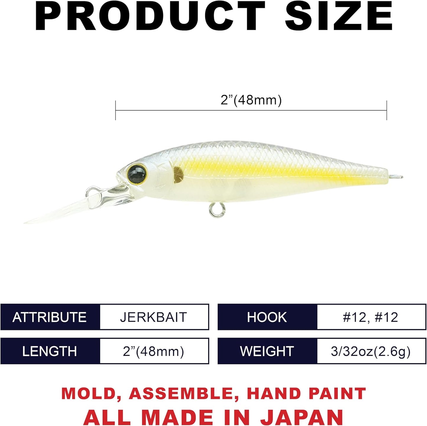 Pointer 48DD Fishing Lures - 2” Deep-Diving Jerkbait for Trout & Bass, Freshwater Tackle