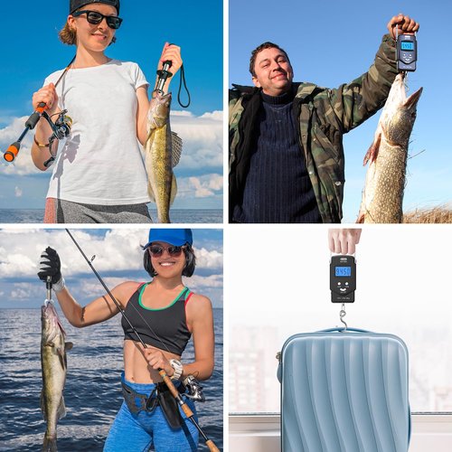 Dr.meter PS01 Fish Scale with Fish Lip Gripper - 110lb/50kg Backlit LCD Display Digital Weight Scale with Built-in Measuring Tape - Stainless Steel Fish Holder Tool Set, Fishing Gifts for Men
