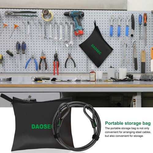 DAOSEC 10 ft x 1/2" Heavy Duty Cut-Proof Security Cable | Flexible Vinyl-Coated Braided Steel with Looped Ends | Weatherproof Anti-Theft Locking Cable for Bikes, Gates, Kayaking & Outdoor Equipment