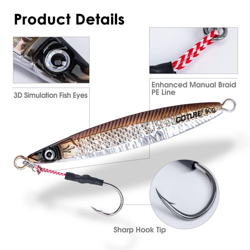 Goture Fishing Jigs Saltwater 200g with Assist Hook, Glow Vertical Jigs, Speed Fast Lead Jig Sea Fishing Jigging Spoon Lures for Tuna, Salmon, Sailfish, Striped bass, Grouper Snapper, Kingfish
