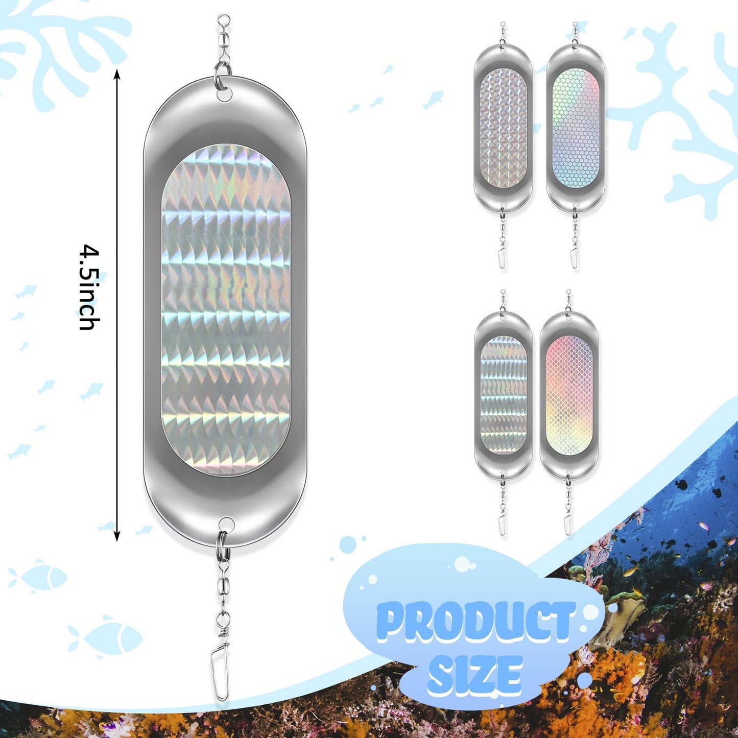 Glooglitter 4 Pcs Kokanee Dodger Fishing Dodgers Flashers for Trolling Lure Tackle Salmon Fish (4.5 Inch,Classic Color)