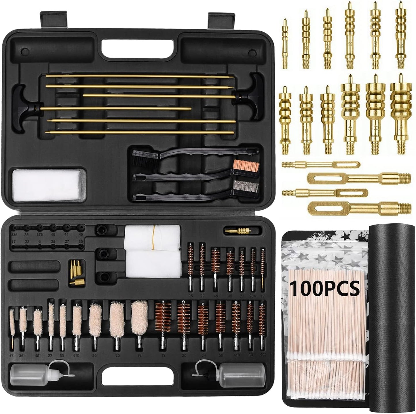 iunio Universal Gun Cleaning Kit, with Mat and Case, Full Brass Jags, Rods and Adapters, for All Guns, Rifle, Shotgun, Handgun, Pistol, Hunting, Shooting, All Caliber