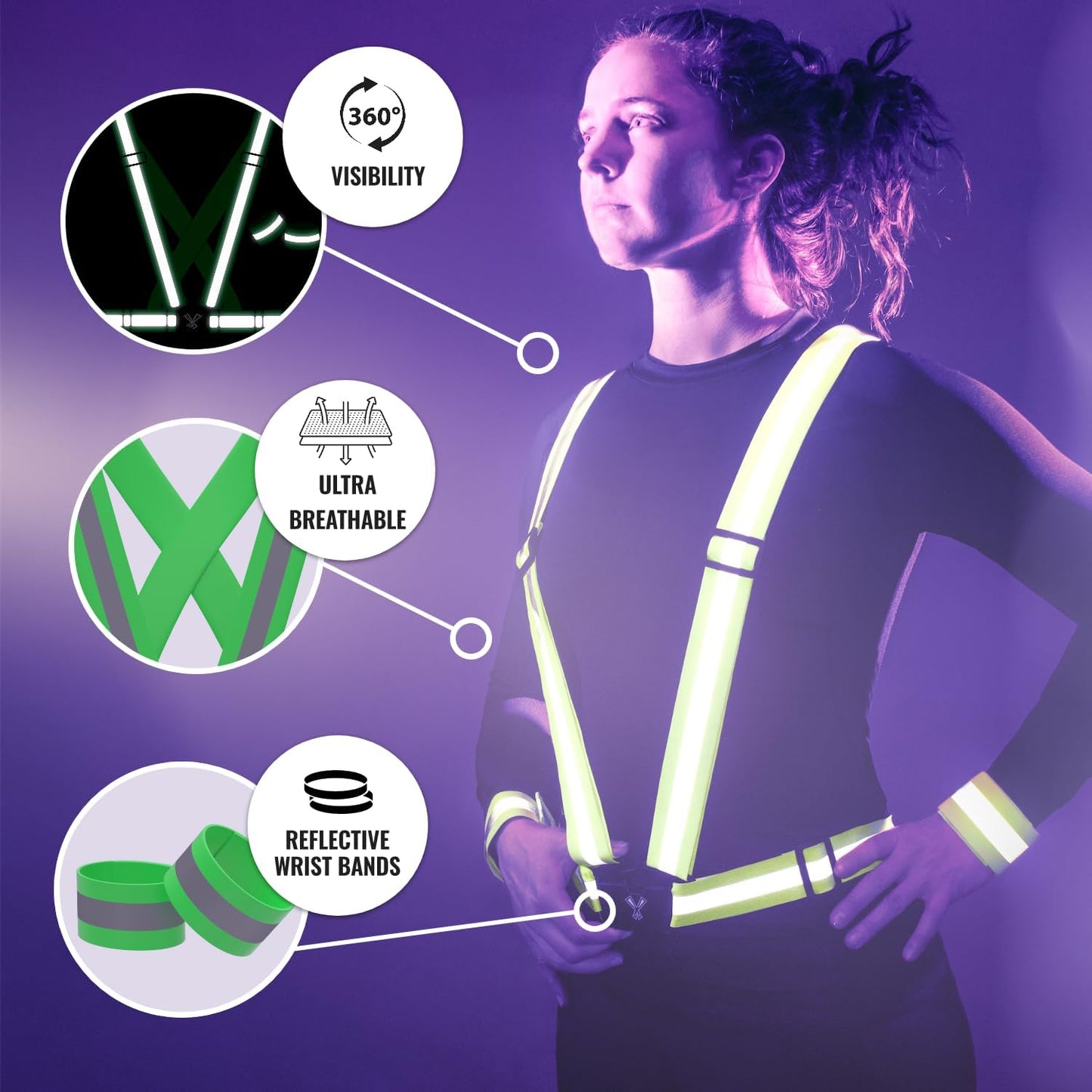 Reflective Vest with Hi Vis Bands, Fully Adjustable & Multi-Purpose Reflective Running Gear, Reflective Straps for Night