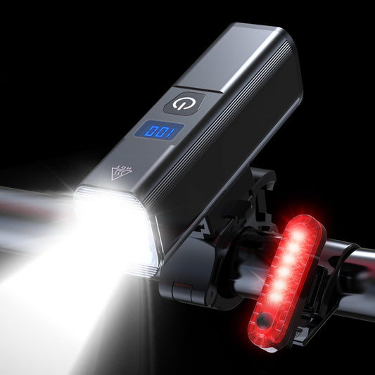 2025 New Bike Lights for Night Riding, Aluminum 1200 Lumens Rechargeable 6000mAh Super Bright Bicycle Headlight and Back Taillight, Waterproof LED Display 6+4 Modes Bicycle Lights Sets