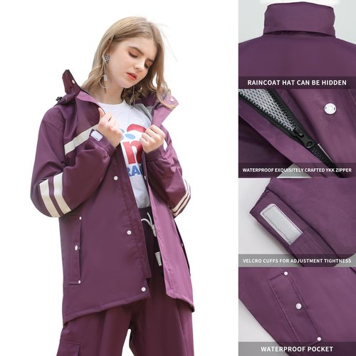 RAINFREEM Rain Suit for Men & Women，Waterproof Rain Jacket & Trouser Suit with Reflective Strip,All-Sport Raincoat Anti-storm