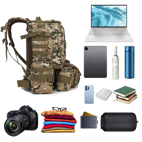 Yusudan Tactical Backpack for Men Women, Large Waterproof Military Backpack Detachable Molle Backpack Army Assault Pack (CP Camo)