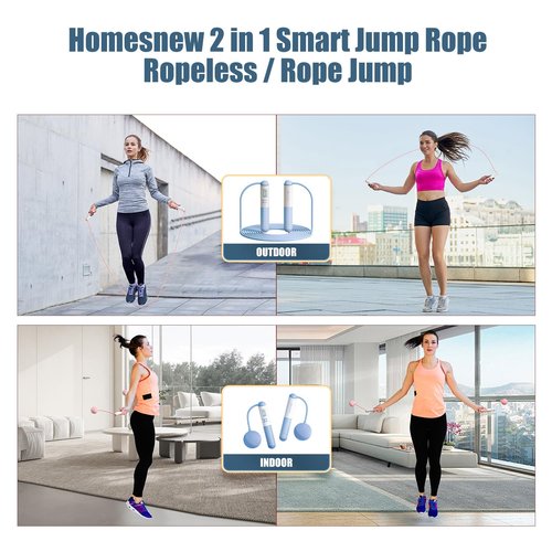 Ropeless Jump Rope with Calorie Counter, Weighted Jumping Rope for Fitness 2 In 1 with Ropeless Jump Ball and Adjustable Steel Rope, Smart Jump Rope for Fitness Jump Indoor and Outdoor (Blue)