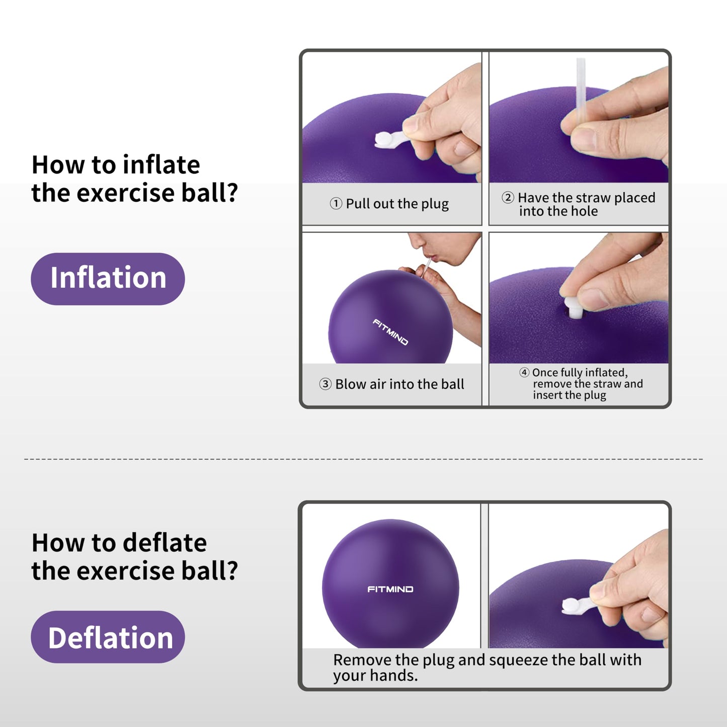 FITMIND Pilates Ball - 10 Inch Core Ball for Yoga, Stability, Fitness, Ab, Core Workout & Physical Therapy - Purple