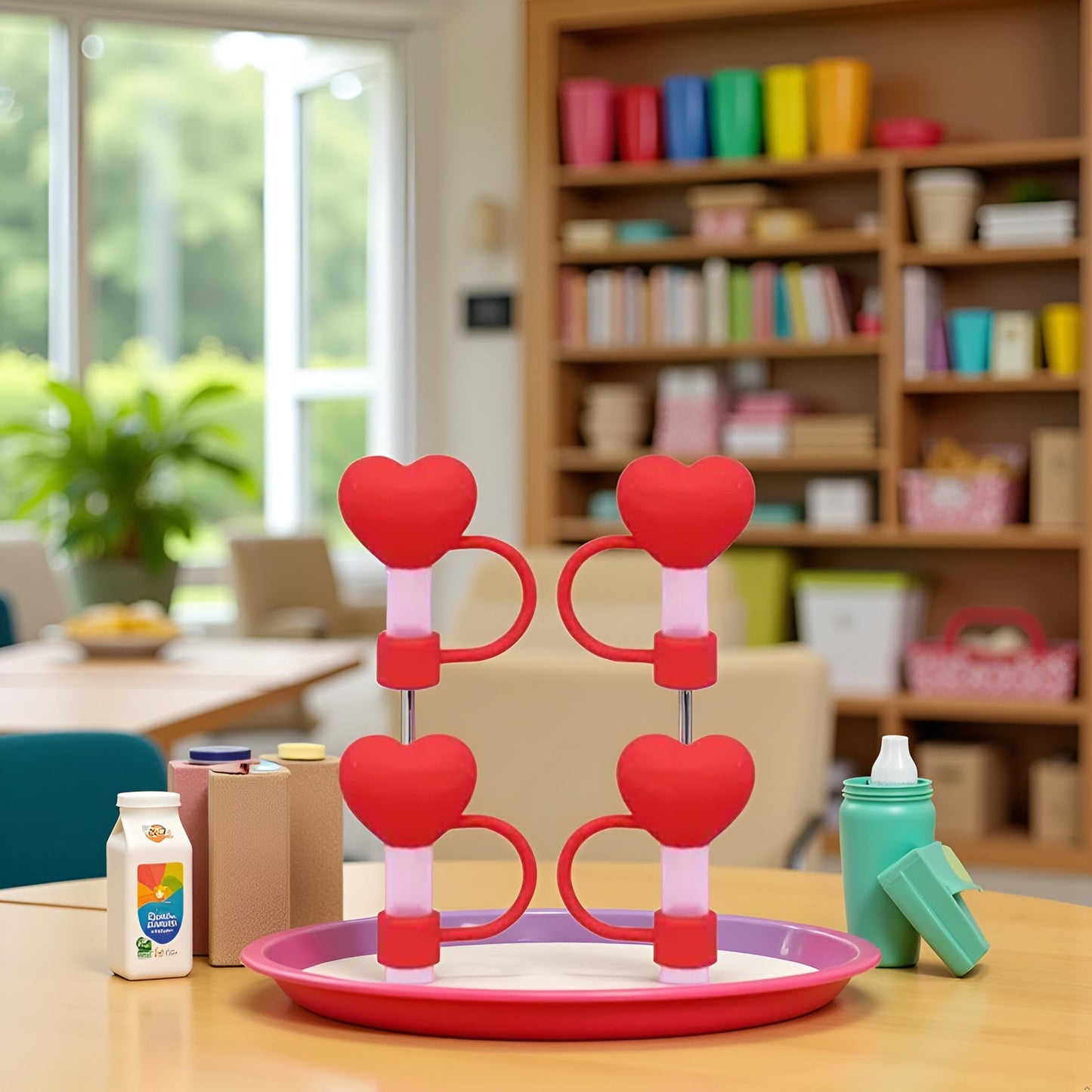 4PC Red Heart Straw Cover for Stanley 40&30 Oz Cup, 10mm Silicone Straw Covers Cap for Stanley Cup Accessories, Cute Topper for Tumblers, Cap Stopper for Reusable Straws Tip Lids