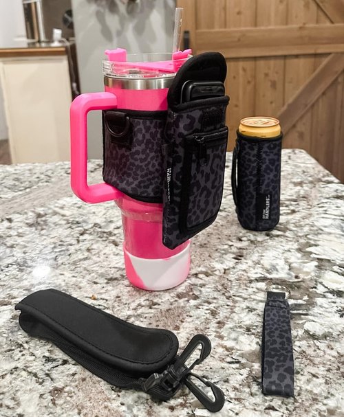 Drink Handlers Around Drink Wrap with Pocket Purse - Versatile Water Bottle Holder with Strap, Ideal for Gym, Travel, Running - 30-40oz Tumbler, Carrier Bag, Football